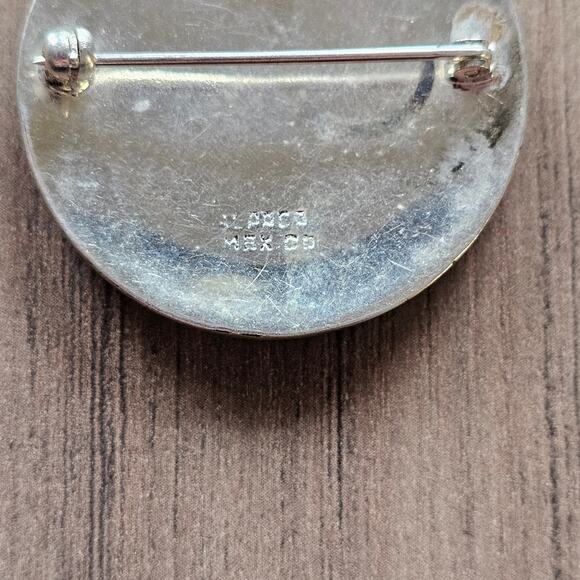 Vintage Alpaca Silver Abalone & Mother of Pearl Round Flower Brooch and Pendant - Picture 3 of 5